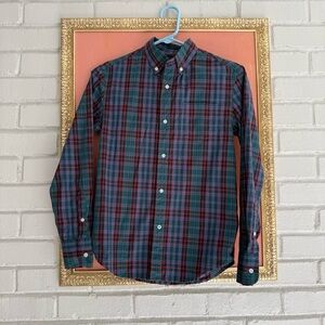 Crewcuts Boys Plaid Button-Up Shirt Blue Green Red Size 12 Long Sleeve Cotton